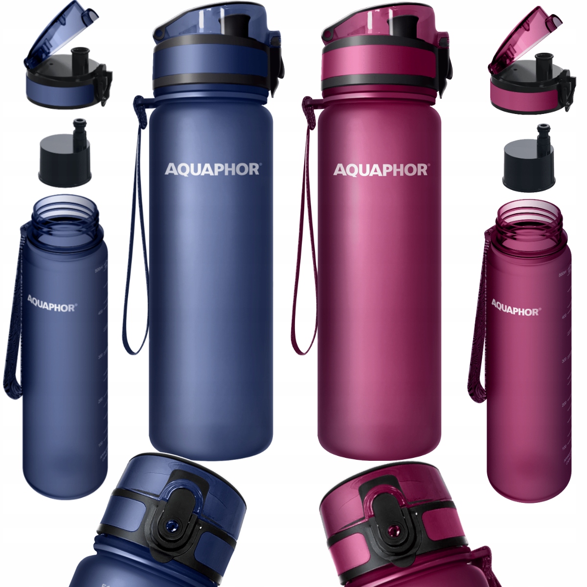 Filtračná fľaša Aquaphor City 0,5 l ružová + fľaša s filtrom Aquaphor City 0,5 l námornícka modrá